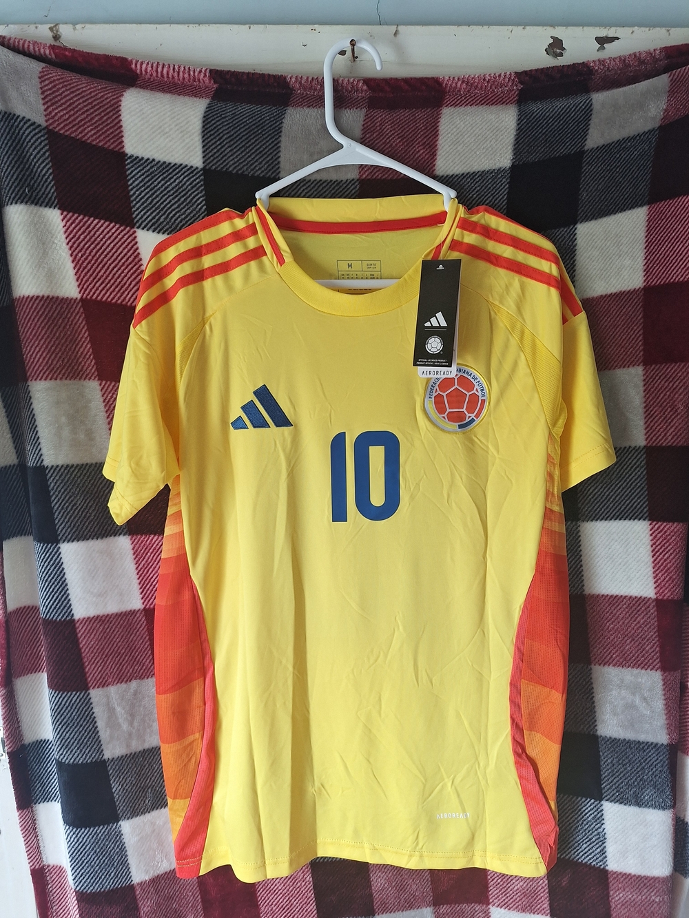 adidas Yellow Colombia #10 Soccer Jersey with Blue Accents